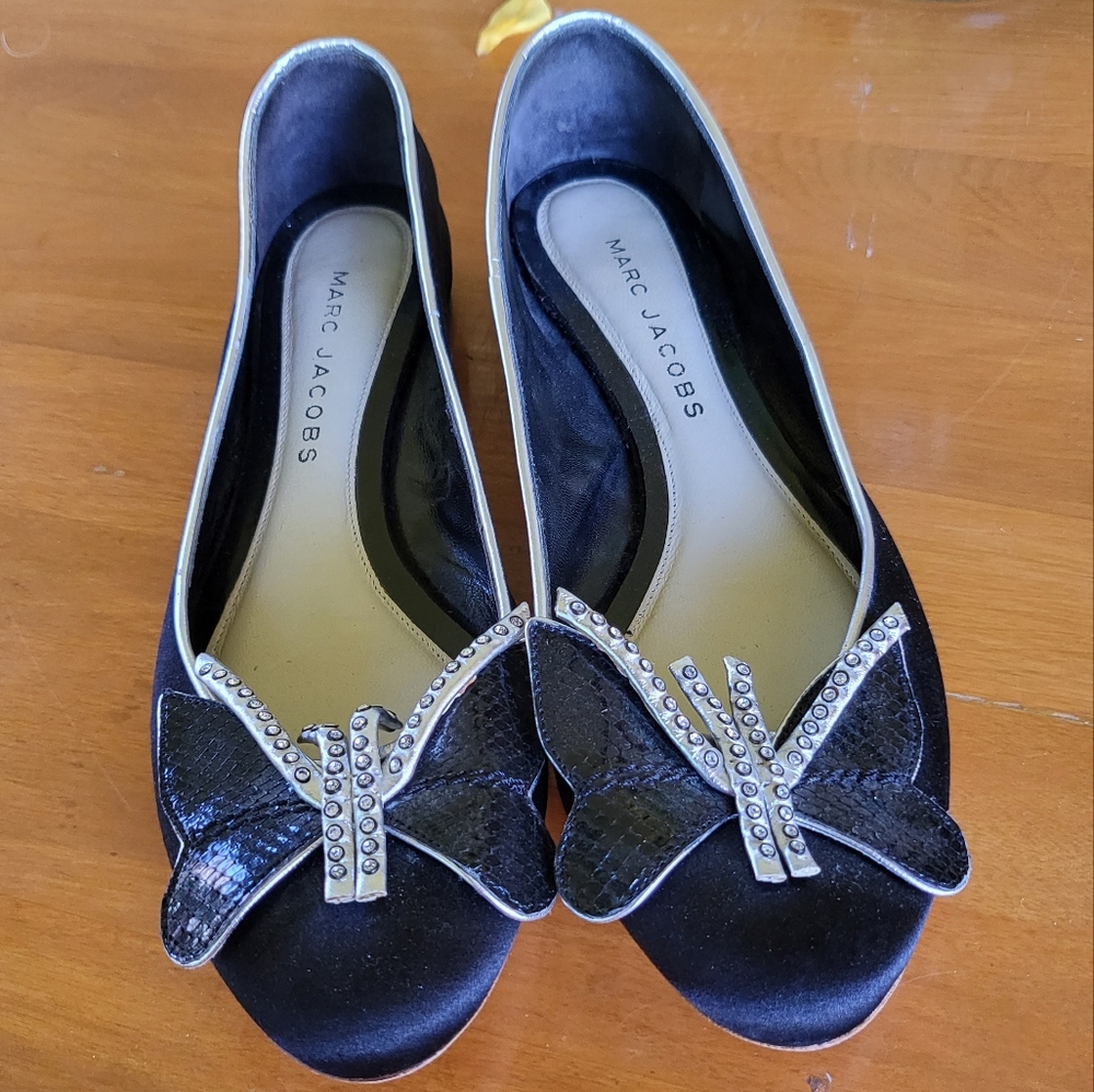 Marc Jacobs black satin butterfly ballet flats, size 36